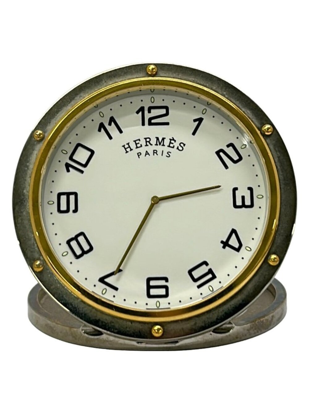 Hermes Clipper Liber Silver White Gold Table Clock